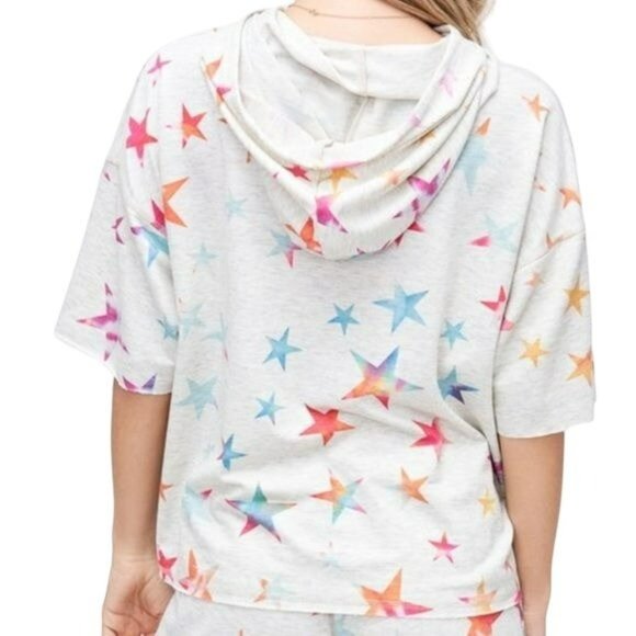 Phil Love Rainbow Star Short Sleeve Hoodie Top White Multicolor Size Small NWT - Picture 5 of 5